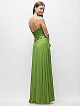 Rear View Thumbnail - Peridot Green Strapless Chiffon Maxi Dress with Asymmetrical Ruched Drop Waist