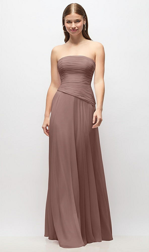 Front View - Sienna Strapless Chiffon Maxi Dress with Asymmetrical Ruched Drop Waist
