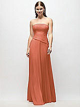 Front View Thumbnail - Terracotta Copper Strapless Chiffon Maxi Dress with Asymmetrical Ruched Drop Waist
