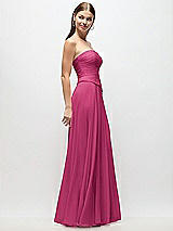 Side View Thumbnail - Tea Rose Strapless Chiffon Maxi Dress with Asymmetrical Ruched Drop Waist