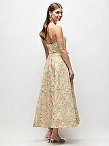 Rear View Thumbnail - Wildflower Multi Floral Re-Embroidered Voile Boned Corset Midi Dress with Sash