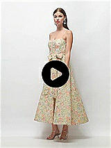 Video 1 Thumbnail - Wildflower Multi Floral Re-Embroidered Voile Boned Corset Midi Dress with Sash