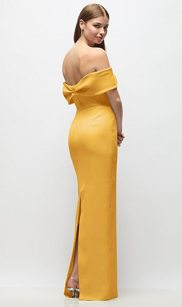 Back View - NYC Yellow Off-the-Shoulder Crepe Column Maxi Dress with Bow-Pinch Detail