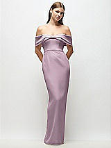 Front View Thumbnail - Suede Rose Off-the-Shoulder Crepe Column Maxi Dress with Bow-Pinch Detail