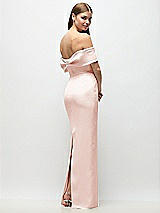 Rear View Thumbnail - Blush Off-the-Shoulder Crepe Column Maxi Dress with Bow-Pinch Detail