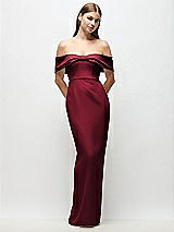 Front View Thumbnail - Burgundy Off-the-Shoulder Crepe Column Maxi Dress with Bow-Pinch Detail