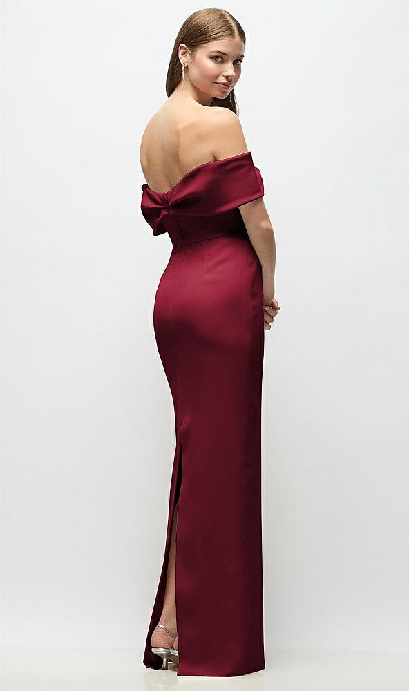 Back View - Burgundy Off-the-Shoulder Crepe Column Maxi Dress with Bow-Pinch Detail