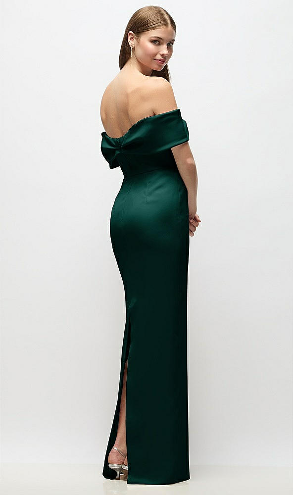 Back View - Evergreen Off-the-Shoulder Crepe Column Maxi Dress with Bow-Pinch Detail