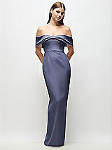 Front View Thumbnail - French Blue Off-the-Shoulder Crepe Column Maxi Dress with Bow-Pinch Detail