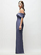 Side View Thumbnail - French Blue Off-the-Shoulder Crepe Column Maxi Dress with Bow-Pinch Detail