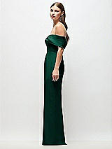 Side View Thumbnail - Hunter Green Off-the-Shoulder Crepe Column Maxi Dress with Bow-Pinch Detail
