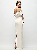 Rear View Thumbnail - Ivory Off-the-Shoulder Crepe Column Maxi Dress with Bow-Pinch Detail