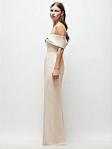 Side View Thumbnail - Oat Off-the-Shoulder Crepe Column Maxi Dress with Bow-Pinch Detail