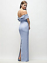 Rear View Thumbnail - Sky Blue Off-the-Shoulder Crepe Column Maxi Dress with Bow-Pinch Detail
