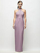 Front View Thumbnail - Suede Rose Criss-Cross Halter Open-Back Crepe Column Maxi Dress