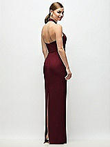 Rear View Thumbnail - Cabernet Criss-Cross Halter Open-Back Crepe Column Maxi Dress