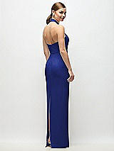 Rear View Thumbnail - Cobalt Blue Criss-Cross Halter Open-Back Crepe Column Maxi Dress