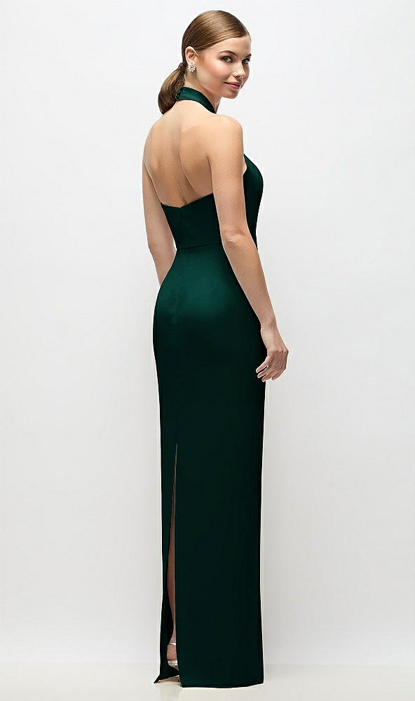Back View - Evergreen Criss-Cross Halter Open-Back Crepe Column Maxi Dress