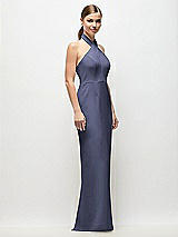 Side View Thumbnail - French Blue Criss-Cross Halter Open-Back Crepe Column Maxi Dress