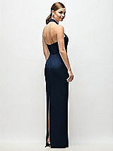 Rear View Thumbnail - Midnight Navy Criss-Cross Halter Open-Back Crepe Column Maxi Dress