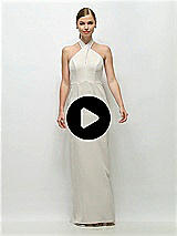 Video 1 Thumbnail - Ivory Criss-Cross Halter Open-Back Crepe Column Maxi Dress