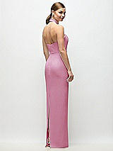 Rear View Thumbnail - Powder Pink Criss-Cross Halter Open-Back Crepe Column Maxi Dress
