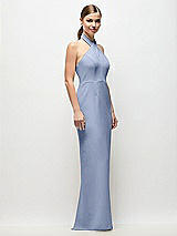 Side View Thumbnail - Sky Blue Criss-Cross Halter Open-Back Crepe Column Maxi Dress
