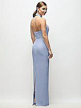 Rear View Thumbnail - Sky Blue Criss-Cross Halter Open-Back Crepe Column Maxi Dress