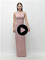 Video 1 Thumbnail - Midnight Navy Asymmetrical Cap Sleeve Matte Jersey Column Maxi Dress with Fanned Ruching