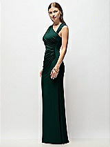 Side View Thumbnail - Evergreen Asymmetrical Cap Sleeve Matte Jersey Column Maxi Dress with Fanned Ruching
