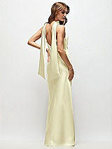 Rear View Thumbnail - Butter Yellow Draped Scarf Halter Open-Back Stretch Satin Bias Maxi Dress with Adjustable Straps