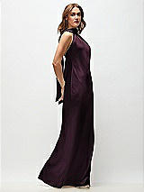 Side View Thumbnail - Deep Plum Draped Scarf Halter Open-Back Stretch Satin Bias Maxi Dress with Adjustable Straps