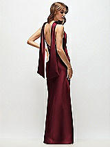 Rear View Thumbnail - Cabernet Draped Scarf Halter Open-Back Stretch Satin Bias Maxi Dress with Adjustable Straps