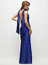 Rear View Thumbnail - Cobalt Blue Draped Scarf Halter Open-Back Stretch Satin Bias Maxi Dress with Adjustable Straps