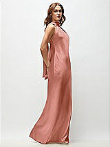 Side View Thumbnail - Desert Rose Draped Scarf Halter Open-Back Stretch Satin Bias Maxi Dress with Adjustable Straps
