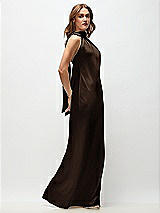 Side View Thumbnail - Espresso Draped Scarf Halter Open-Back Stretch Satin Bias Maxi Dress with Adjustable Straps