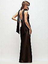 Rear View Thumbnail - Espresso Draped Scarf Halter Open-Back Stretch Satin Bias Maxi Dress with Adjustable Straps