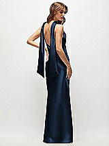 Rear View Thumbnail - Midnight Navy Draped Scarf Halter Open-Back Stretch Satin Bias Maxi Dress with Adjustable Straps