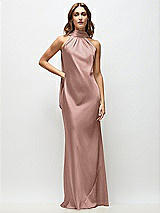Front View Thumbnail - Neu Nude Draped Scarf Halter Open-Back Stretch Satin Bias Maxi Dress with Adjustable Straps