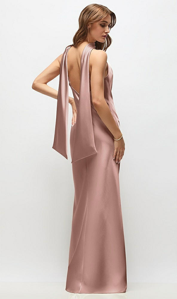 Back View - Neu Nude Draped Scarf Halter Open-Back Stretch Satin Bias Maxi Dress with Adjustable Straps