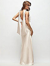 Rear View Thumbnail - Oat Draped Scarf Halter Open-Back Stretch Satin Bias Maxi Dress with Adjustable Straps