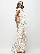 Side View Thumbnail - Golden Hour Draped Scarf Halter Open-Back Floral Stretch Satin Bias Maxi Dress with Adjustable Straps