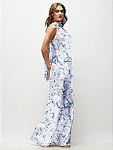 Side View Thumbnail - Magnolia Sky Draped Scarf Halter Open-Back Floral Stretch Satin Bias Maxi Dress with Adjustable Straps