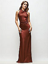 Front View Thumbnail - Auburn Moon High Cowl Neck Open-Back Stretch Satin Bias Maxi Dress