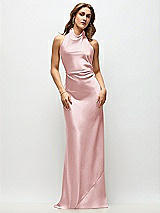 Front View Thumbnail - Ballet Pink High Cowl Neck Open-Back Stretch Satin Bias Maxi Dress