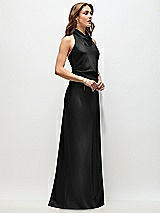 Side View Thumbnail - Black High Cowl Neck Open-Back Stretch Satin Bias Maxi Dress