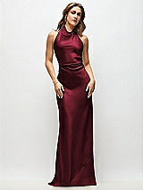 Front View Thumbnail - Cabernet High Cowl Neck Open-Back Stretch Satin Bias Maxi Dress