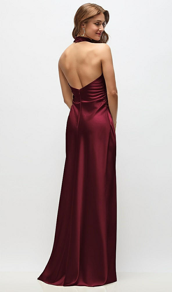 Back View - Cabernet High Cowl Neck Open-Back Stretch Satin Bias Maxi Dress