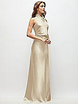 Side View Thumbnail - Champagne High Cowl Neck Open-Back Stretch Satin Bias Maxi Dress