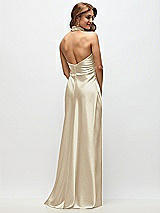 Rear View Thumbnail - Champagne High Cowl Neck Open-Back Stretch Satin Bias Maxi Dress